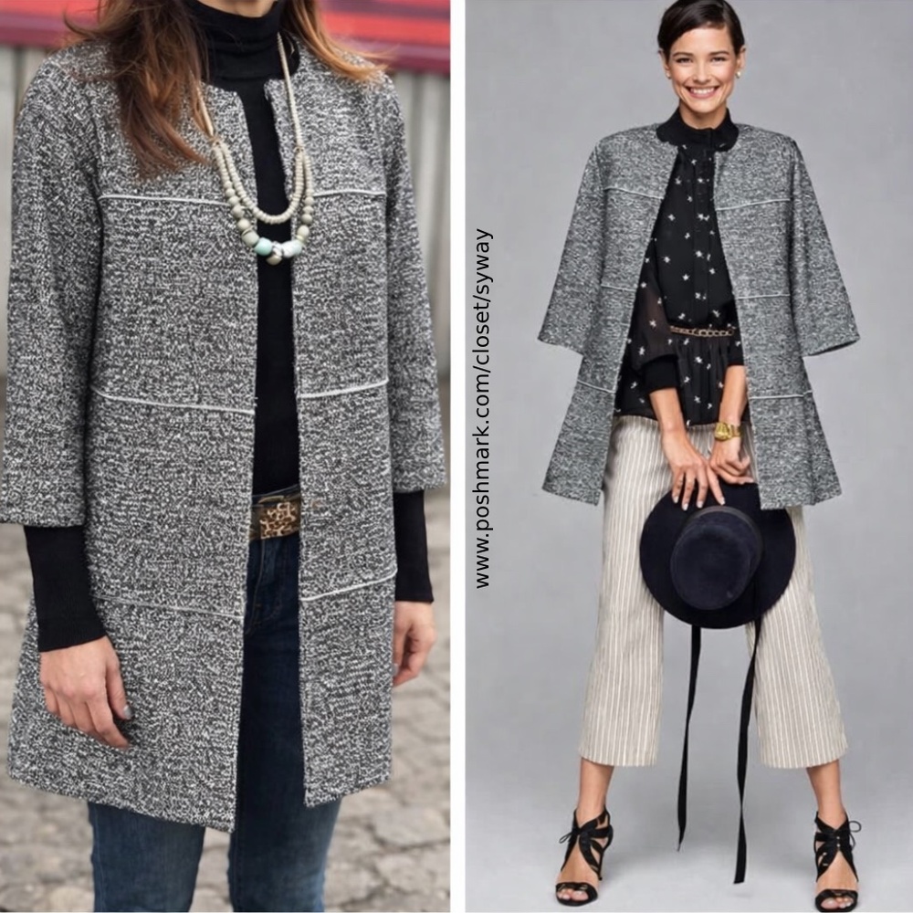 CAbi Adios The Times Black Jacket Textured Knit Mid Length Open #5299